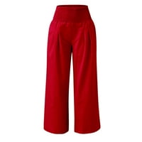 FSQJGQ povremene pantalone za žene ured dama poslovni rad visoke struk široke noge pantalone s džepovima plus veličina elastične strugove hlače lubeno crveno l
