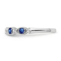 Fini nakit Sterling Silver Diamond i Blue Sapphire Spackire Spacking Band prsten, veličina 7
