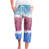 Ženske ležerne pamučne pantalone Modne labave ravne džepove hlače Ispiši elastične hlače