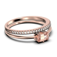 Prekrasan minimalistički 1. karat baguette CUT morgatit i dijamantni zaručnički prsten, klasični vjenčani prsten u 10K čvrsti ružin zlato, poklon za njen, obljetni prsten, mladenkini set, podudarni bend