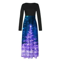Božić sjajno haljine za žensko modno sjajno Xmas stablo ispis tunika tunika Crewneck Maxi haljina s dugim rukavima