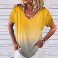 Gotyou Proljetne vrhove Žene povremeni V-izrez Fading Boja majica kratkih rukava Bluza Plus veličina žuta m