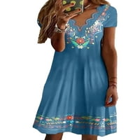 Ženska obloga za obloge etničke dužine koljena suknja s V-izrezom Print haljina na plaži