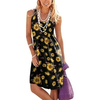Ljetne haljine za ženske ženske džepove bez rukava casual cvjetno štampanje plaže Duga labava haljina
