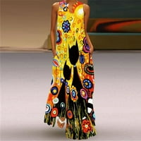Yuwull ženske modne duge haljine žene ljetne haljine bez rukava plus veličine V izrez Maxi haljina cvjetna