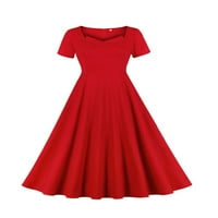 Pfysire Women 50s Rockabilly Square Swing haljina Večernjačke haljine crvene l