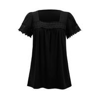B91XZ Womens T majice Loše ženske čipke kratkih rukava T majice Modni prevelicirani vrhovi čvrsti povremeni bluze Žene plus veličine vrhova crna, m