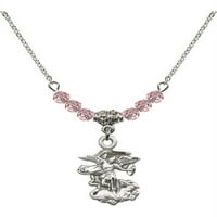Ogrlica s rodijumom W Light Rose Pink listotobarski mjesec rođenja Kamene perle i sveti Michael Arhanđelov