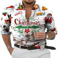 LUMENTO MUŠKARSKI KLUČNI RAD XMAS BLOUSE Slim Fit Santa Claus Print Tunic Tunic Tunic Ležerne prilike za božićne majice Ležerne prilike