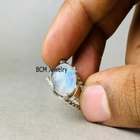 Čvrsti srebrni prsten za muškarce i žene, originalni moonstone prsten dragulja jedinstvenog ručno izrađenog