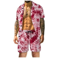 Muške hlače od plaže Men Ležerne prilike, gumb Kardigan Ispis Ispis bluza od kratkih rukava i hlače postavljene