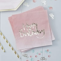 Đumbir Ray sretan rođendan ružičastim ombre sa zlatnim folijom salvete - pakovanje