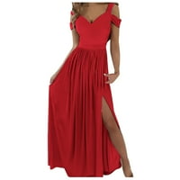 LISINGTOOL haljine za žene Žene duge rame Elegantna večernja haljina cvjetna modna elegantna haljina zabava svečana strana haljina s prorezom ženske haljine crvene boje
