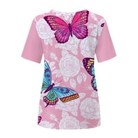 Ženski ljetni vrhovi ženski modni casual okrugli vrat kratki rukav leptir s toplim bluzom dame top ružičaste