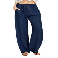 Justvh Žene Ležerni elastični struk labavi fit dno sa bočnim džepovima čvrste boje za grickanje hlača