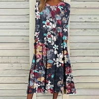 Ženska jesenska odjeća modna cvjetna print dugih rukava V-izrez za ljuljačke ležerne haljine s dugim