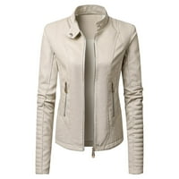 Kožni savet dugih rukava Čvrsti džep patentni zatvarač tanki modni vrhovi jakne za žene čišćenje bijele