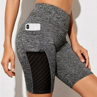 Ženske elastične visoke struk joge hlače fitness workout gamaše hlače ravne kratke pantalone s tamnim nogama s džepovima sive l