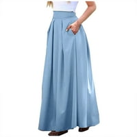 Zunfeo ženske suknje ljeto Vintage plusene suknje Ležerne prilike Elegantne maxi suknje visokih struka za zabavne kancelarije sa džepovima - Sky Blue Size S