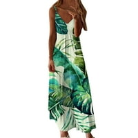 Ženska haljina zazor tiskana V-izrez Sundress Maxi labava ljetna haljina bez rukava zelena l