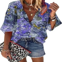Ženska bluza rukave Ljetne košulje cvjetne vrhove tiska Baggy Tunic Majica Radno nebo plavo m
