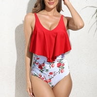 Kupaći za ženske plus veličine Žene Modni bikini sa podlogom prsa bez čelika podržavaju seksi remen Split kupaći kostim plaža dva postavljena klirens crvena 10
