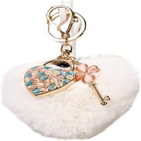 Cocopeaunt Fau Fuzzy Hearts Oblikovan privjesak za ključeve, slatka pom pom sa djetelom sa četiri lista i dragulja u obliku tipke Uređaj Privjesak