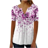 Womans Ljetni tunički vrhovi plitvorani T košulje cvjetno dugme za tisak Henley majice Trendy Casual