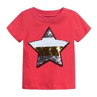 Vivianyo HD odjeća za dječake Čišćenje dječjih djevojaka Djevojke Modna pamučna smiješna promjena boje Flip Star Sequins uzorak TOP T-majica Rollbacs Crvena