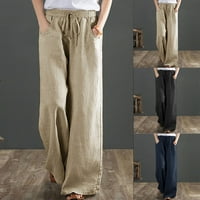Amlbb ženske široke ležaljke hlače pamučne posteljine labave kaiševe za crtežu casual široke pantalone