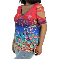 Žene Ljetne majice izrezane hladno rameni tunika vrhova modnih casual patentnih zatvarača Up duboki V izrez cvjetni ispis majica