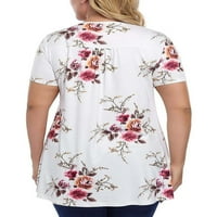 Grianlook Women vrhovi majica kratkih rukava V izrez Baggy ljetne T košulje Plus size Dame Flowy Cvjetni