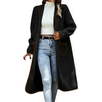 Xinqinghao Žene Solid Bool Rever CAKET jakne Otvoreni prednji labavi kaput ugradio kaput s dugim rukavima