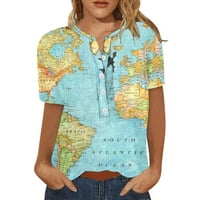 Penskaiy Fashion Women Džepni gumb za ispis kratkih rukava Ležerne prilike Bluze Ljetne košulje i bluze