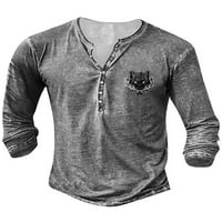Cindysus muške majice Henry ovratnik majica 3D tisak vrhova Sport bluza Moda Basic Tee Siva S