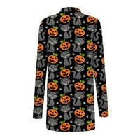 Slatka odjeća za teen djevojke postojana odjeća Ženska modna casual Halloween Print srednje dužine Kardigan jakna s dugim rukavima tamno siva 3xl