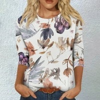 Majice za rukav za žene Crew Crt Cute Print Graphic Tees Bluze Casual Plus Veličina Osnovne vrhove Pulover Odjeća