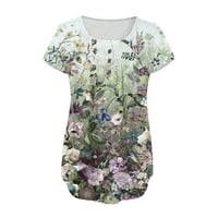 Ženski vrhovi, tinejdžeri i bluze Prodaja Ženska modna V- izrez cvjetni tiskani tunički tasteri majica kratkih rukava zelena