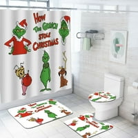 Grinch ukrao božićni ispis za zavjese s ciratom za zavjese poklopci poklopca i neklizajuća rug kupaonice Zavjese za kupatilo Ukrasite