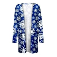 Stalni kardigani za žene Trendi ženski modni labavi casual džep božićni print kardigan jaknu plavi s