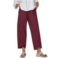 Azrian Womens Sed Modne hlače, žene Čvrste hlače od pamučne lanene vučne strugove, casual pantalone
