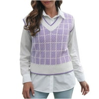 Cisterna za žene V-izrez Multicolor pleteni džemper Plesni pruge Ležerne modne bez rukava vest za jaknu Topspurplem