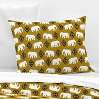 Pamuk Sateen Sham, euro - Slon zlatni plemenski slonovi vrtić za životinje Gold Boho senf Ispiši posteljinu