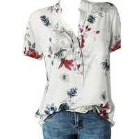 Ženski ispis džep plus veličina bluza s kratkim rukavima Jednostavna gornja majica bijela + 4xl