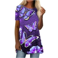Ljetni vrhovi za žene, Trendy Butterfly Print Sexy CrewNeck bluza Košulje Ležerne prilike Dressingy