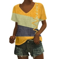 APEPAL ženski blok u boji vrhovi kratkih rukava V rect T majice Ljetne casual tees žut l