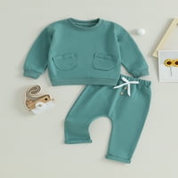 Odjeća za djecu za bebe pune boje dugih rukava dugim rukavima vrhovi hlače postavljaju zimsku odjeću