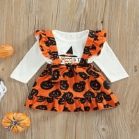 Binwwede Djevojke za bebe Halloween odjeća, slovo s dugim rukavima BUMPKIN ROMper + Ghost bundeve kratka ruff suknja