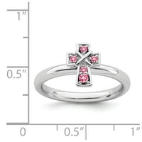 Čvrsti sterling srebrne boje ružičaste tormaline Oktobar Gemstone Cross Ring Eternity bend veličine