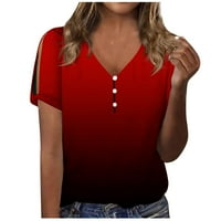 Ženske bluze Henley Solid bluza slatke ženske plus ljetne majice kratkih rukava vrhovi crvene s